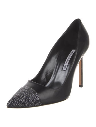 Manolo Blahnik Leather Crystal Embellishments Pumps