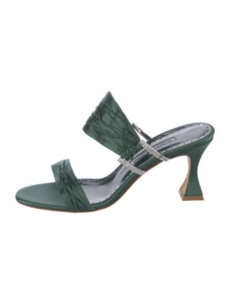 Manolo Blahnik Satin Crystal Embellishments Slides
