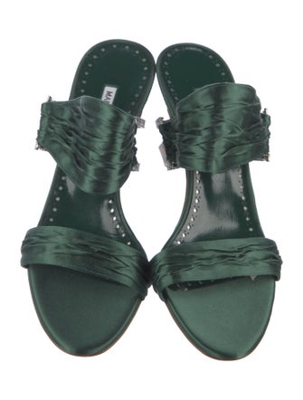 Manolo Blahnik Satin Crystal Embellishments Slides