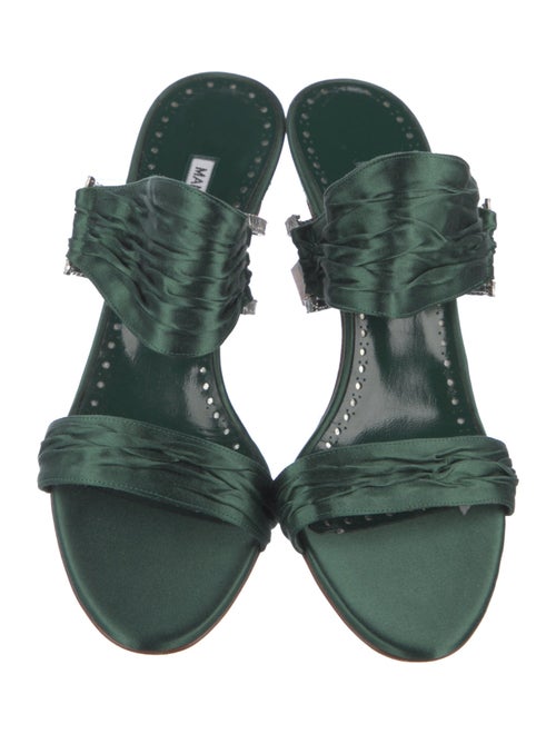 Manolo Blahnik Satin Crystal Embellishments Slides