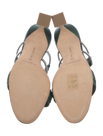 Manolo Blahnik Satin Crystal Embellishments Slides