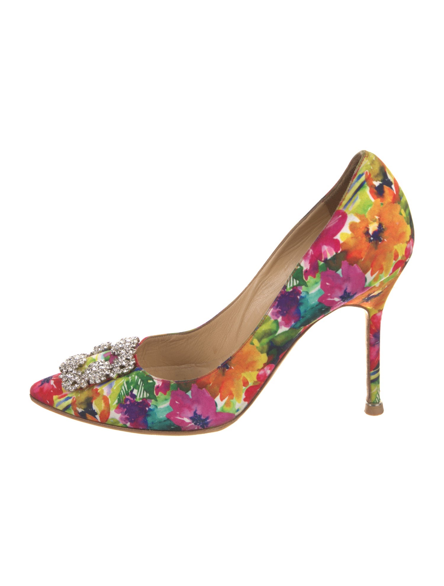 Manolo Blahnik Floral Print Crystal Embellishments Pumps