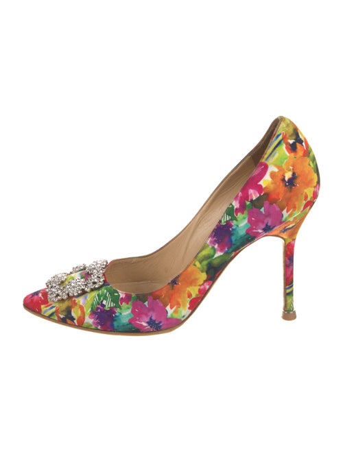 Manolo Blahnik Floral Print Crystal Embellishments Pumps