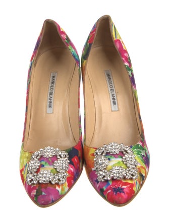 Manolo Blahnik Floral Print Crystal Embellishments Pumps