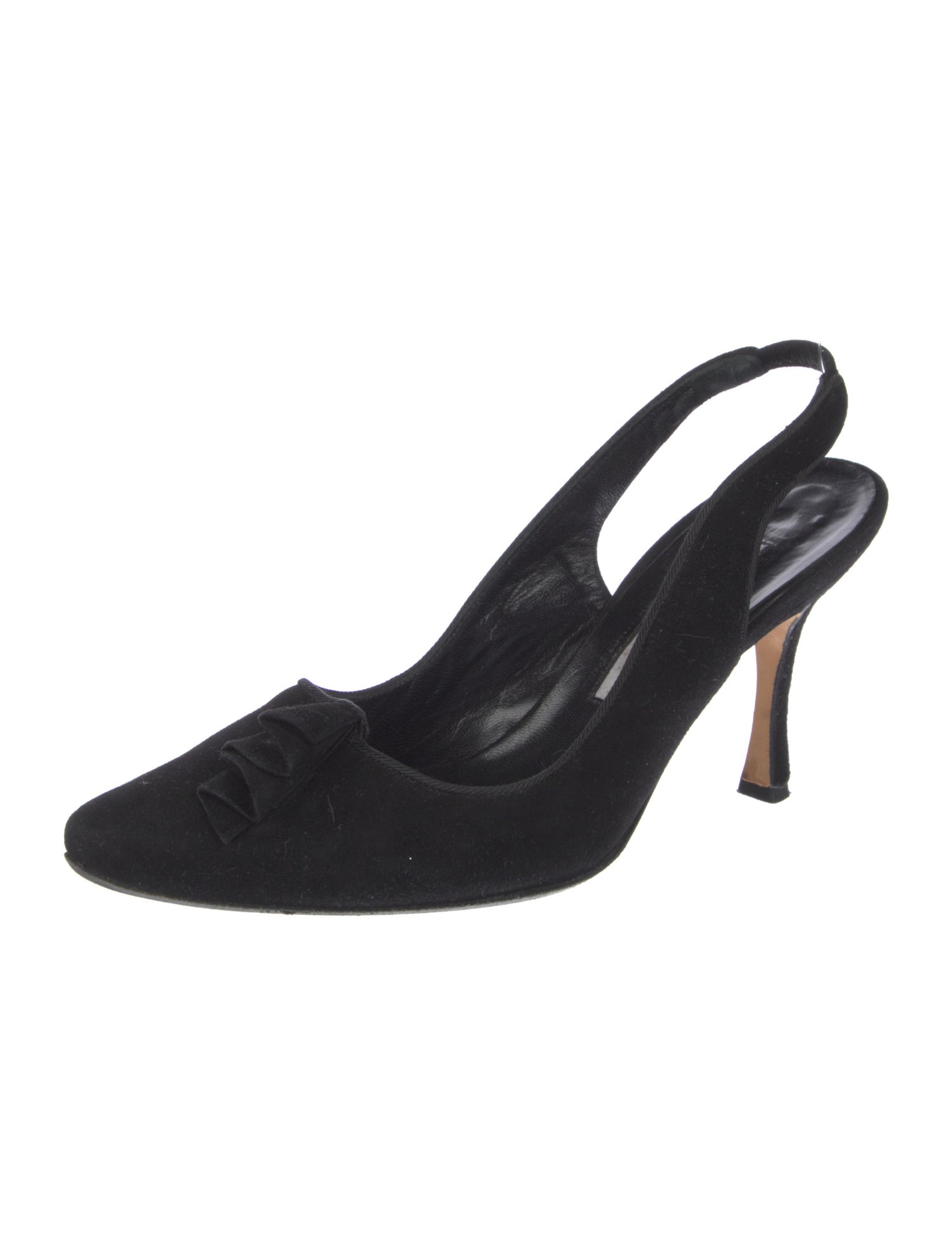 Manolo Blahnik Suede Ruffle Embellishment Slingback Pumps
