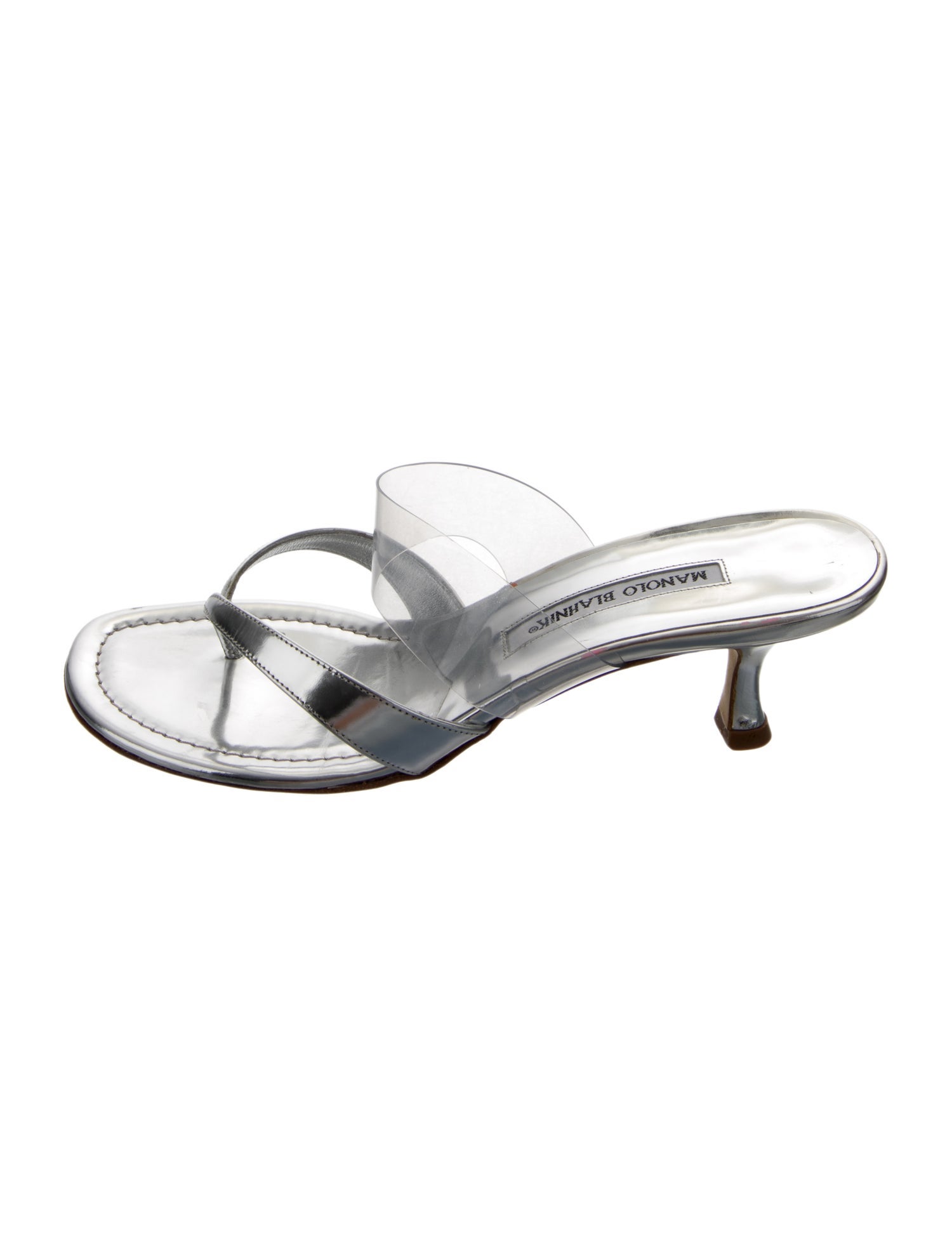 Manolo Blahnik Leather Crystal Embellishments Slides