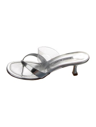 Manolo Blahnik Leather Crystal Embellishments Slides