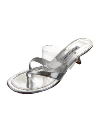 Manolo Blahnik Leather Crystal Embellishments Slides