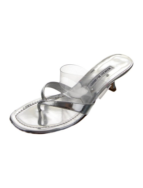 Manolo Blahnik Leather Crystal Embellishments Slides