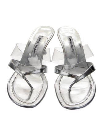 Manolo Blahnik Leather Crystal Embellishments Slides