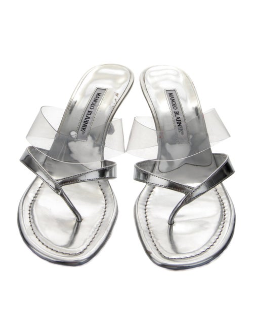 Manolo Blahnik Leather Crystal Embellishments Slides