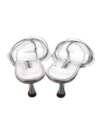 Manolo Blahnik Leather Crystal Embellishments Slides