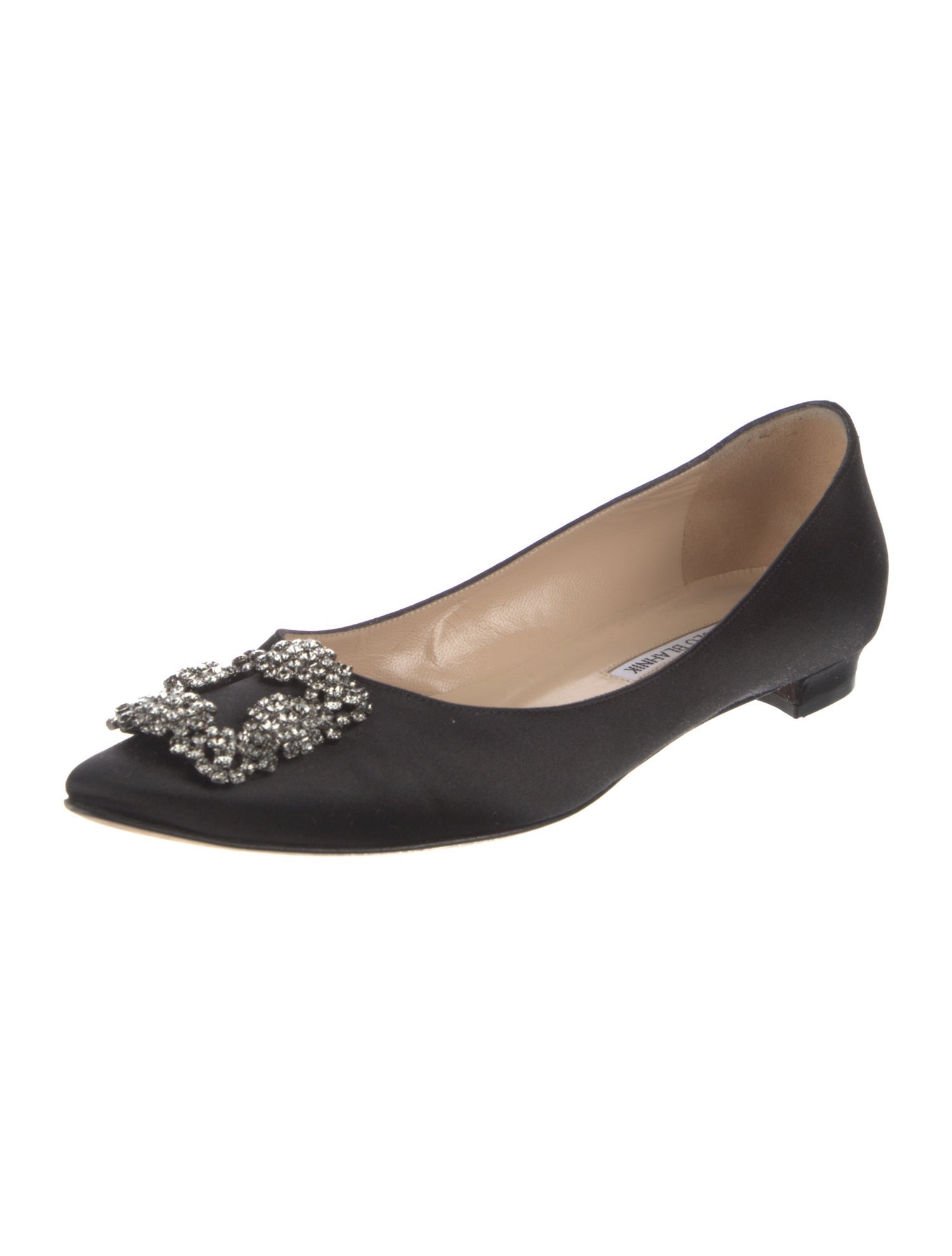 Manolo Blahnik Satin Crystal Embellishments Flats