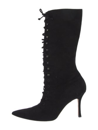 Manolo Blahnik Suede Lace-Up Boots