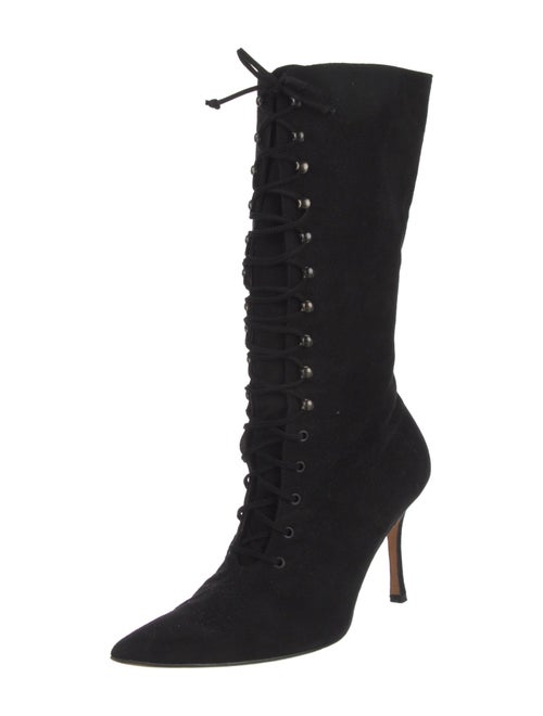Manolo Blahnik Suede Lace-Up Boots