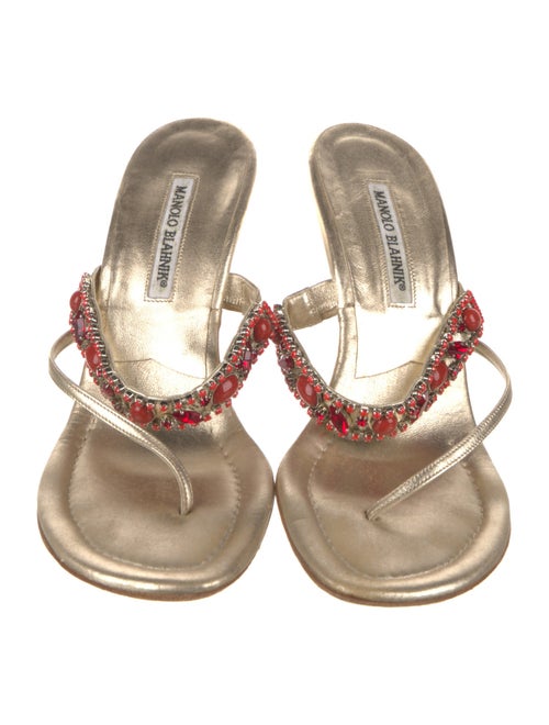 Manolo Blahnik Leather Crystal Embellishments Slides