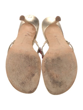 Manolo Blahnik Leather Crystal Embellishments Slides