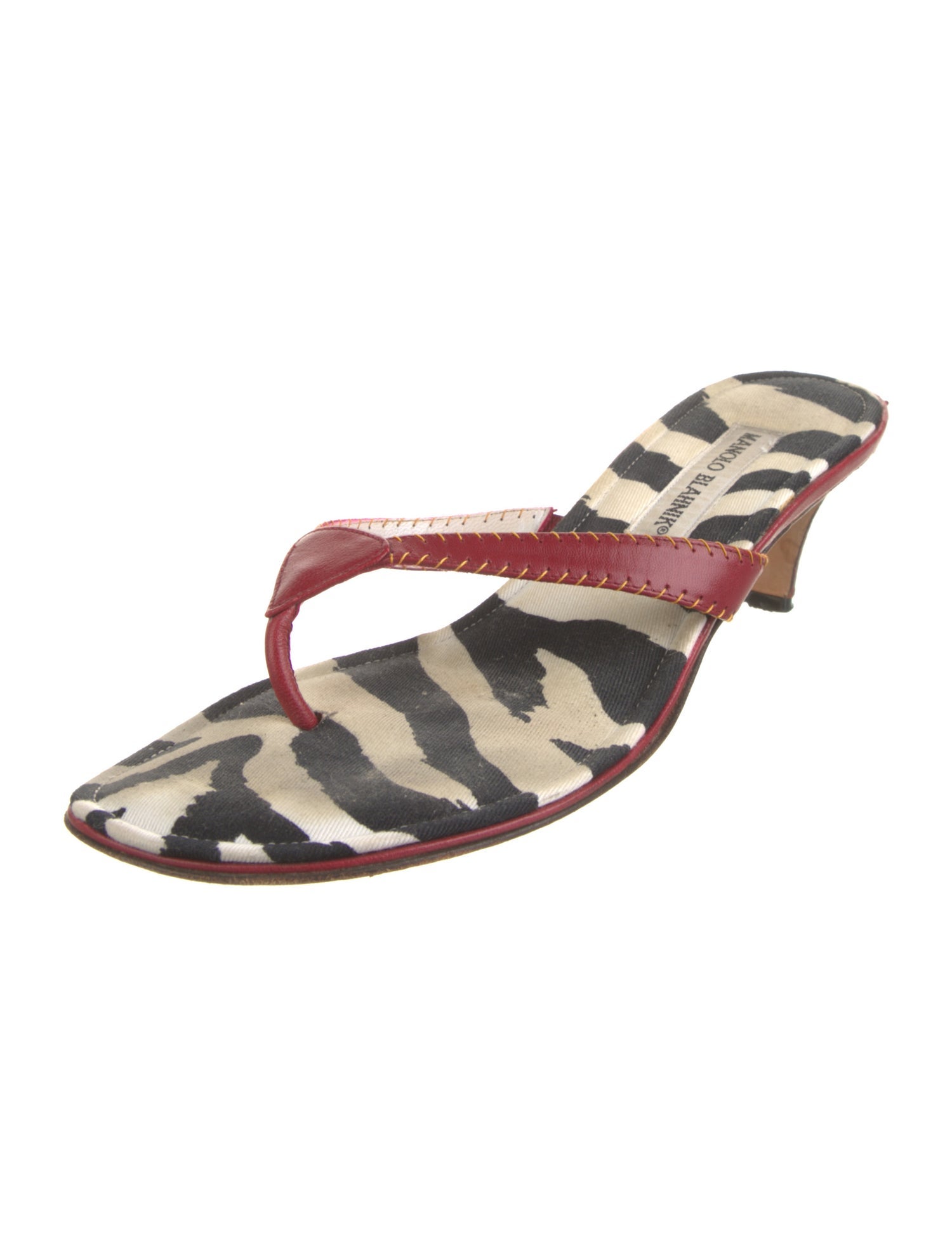 Manolo Blahnik Leather Whipstitch Trim Slides