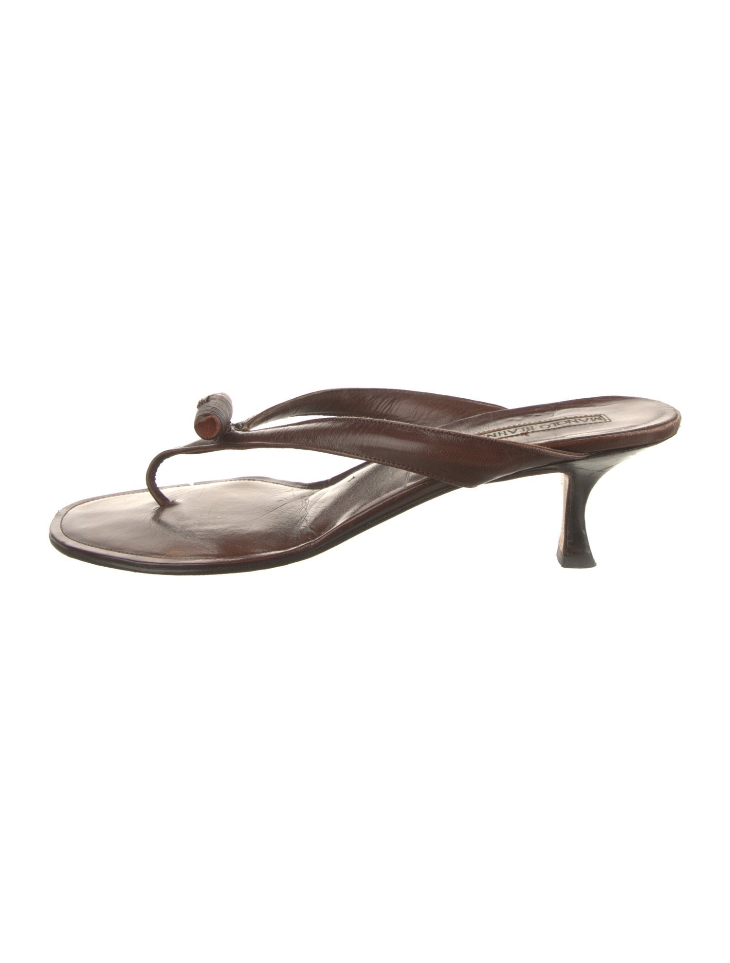Manolo Blahnik Leather Beaded Accents Slides