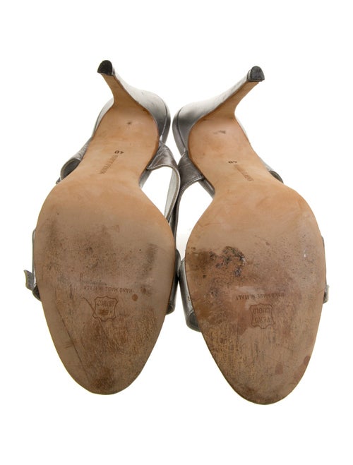 Manolo Blahnik Leather Crystal Embellishments Slides