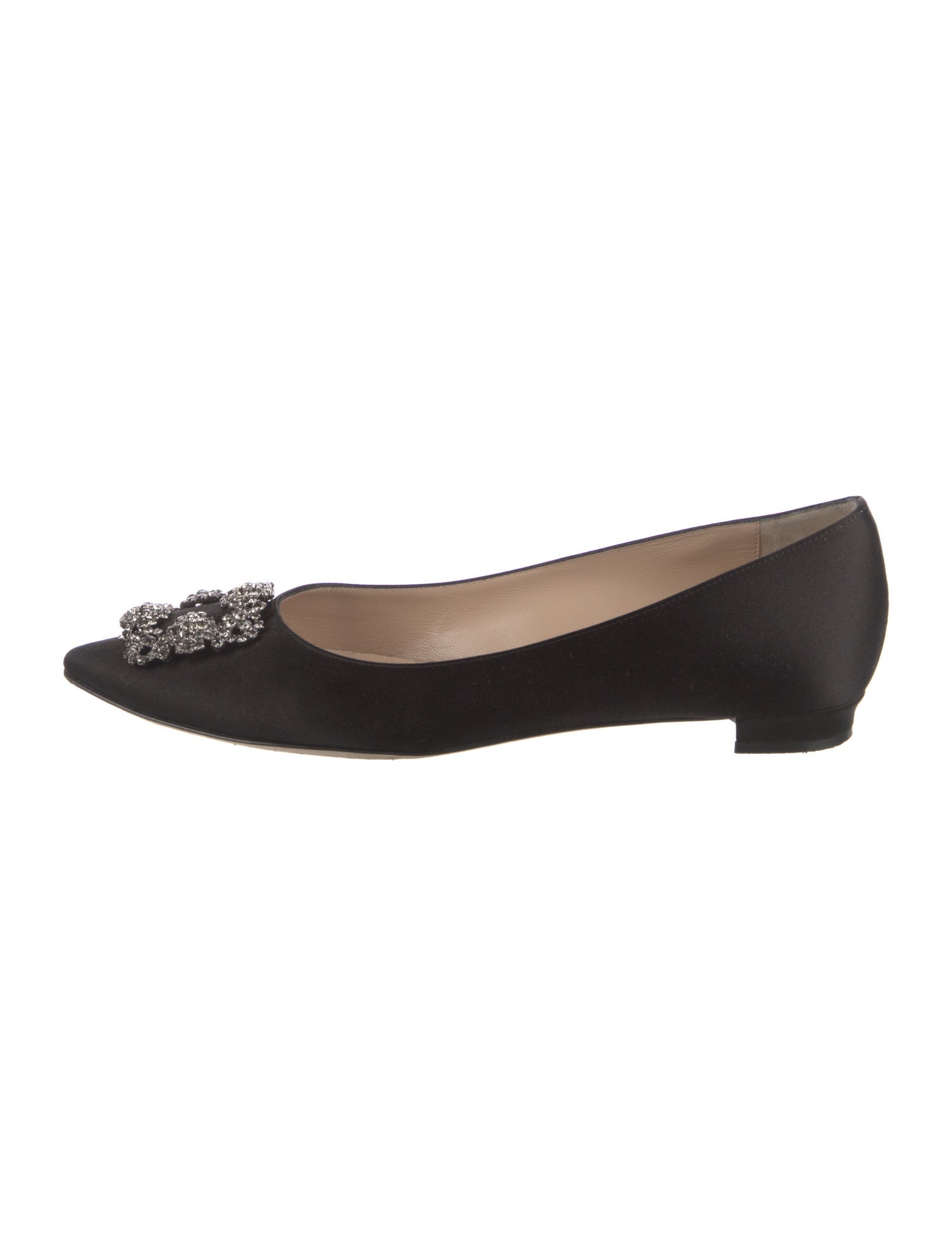 Manolo Blahnik Satin Crystal Embellishments Ballet Flats