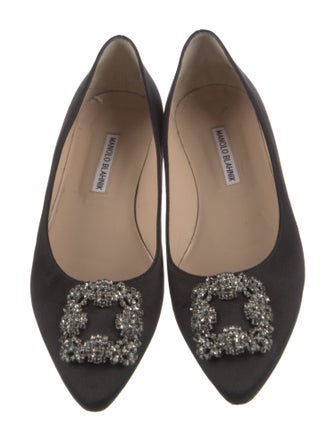 Manolo Blahnik Satin Crystal Embellishments Ballet Flats