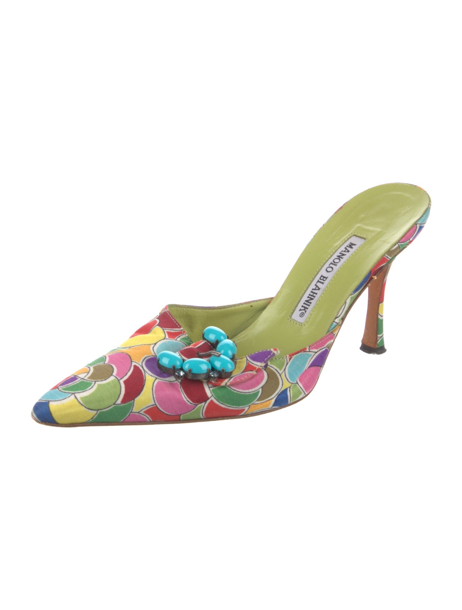 Manolo Blahnik Canvas Printed Mules