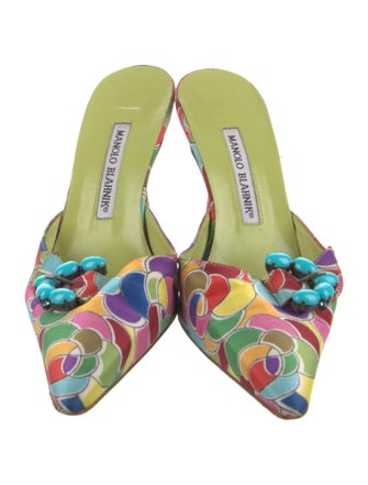 Manolo Blahnik Canvas Printed Mules