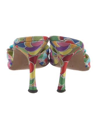 Manolo Blahnik Canvas Printed Mules