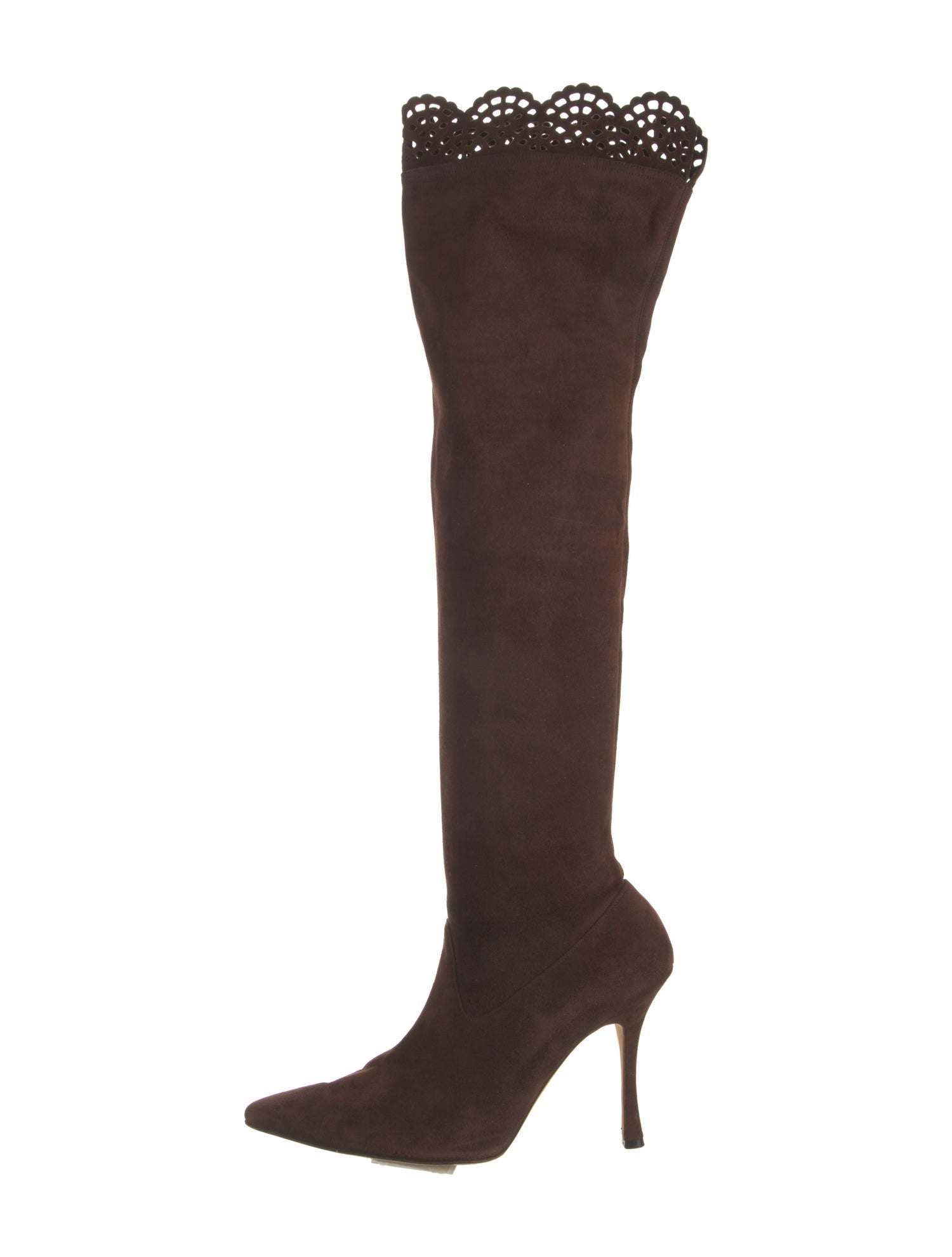 Manolo Blahnik Suede Eyelet Trim Boots