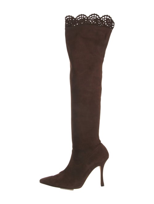 Manolo Blahnik Suede Eyelet Trim Boots