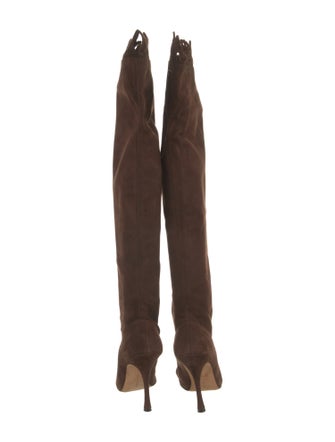 Manolo Blahnik Suede Eyelet Trim Boots