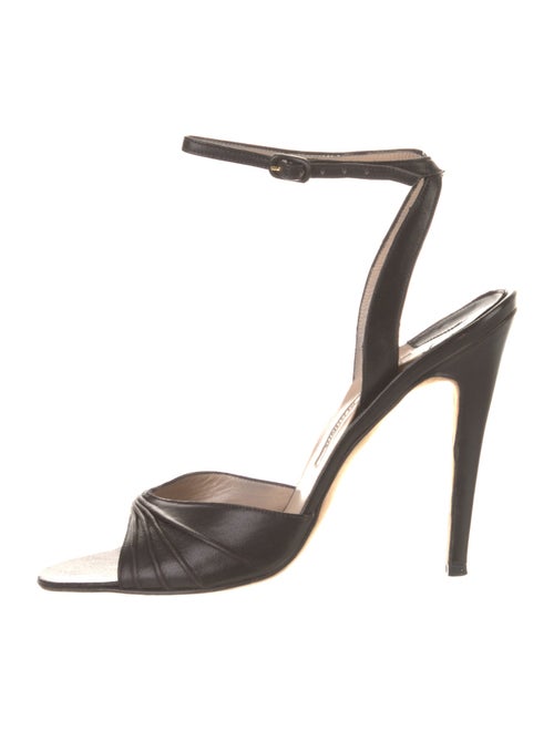 Manolo Blahnik Leather Pleated Accents Slingback Sandals