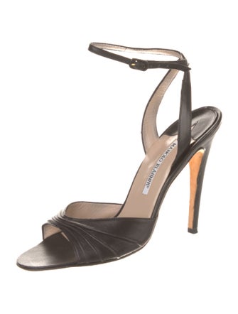 Manolo Blahnik Leather Pleated Accents Slingback Sandals