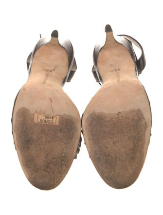 Manolo Blahnik Leather Pleated Accents Slingback Sandals