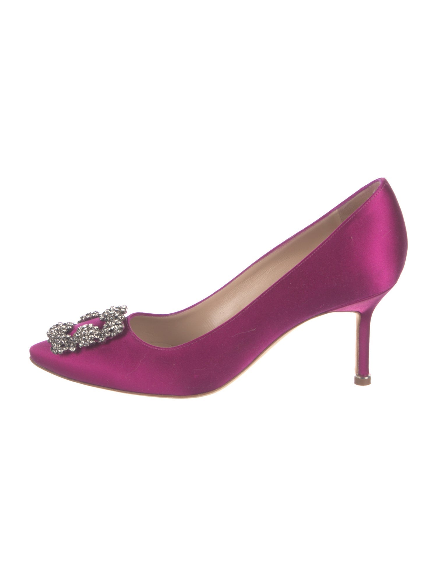 Manolo Blahnik Satin Crystal Embellishments Pumps