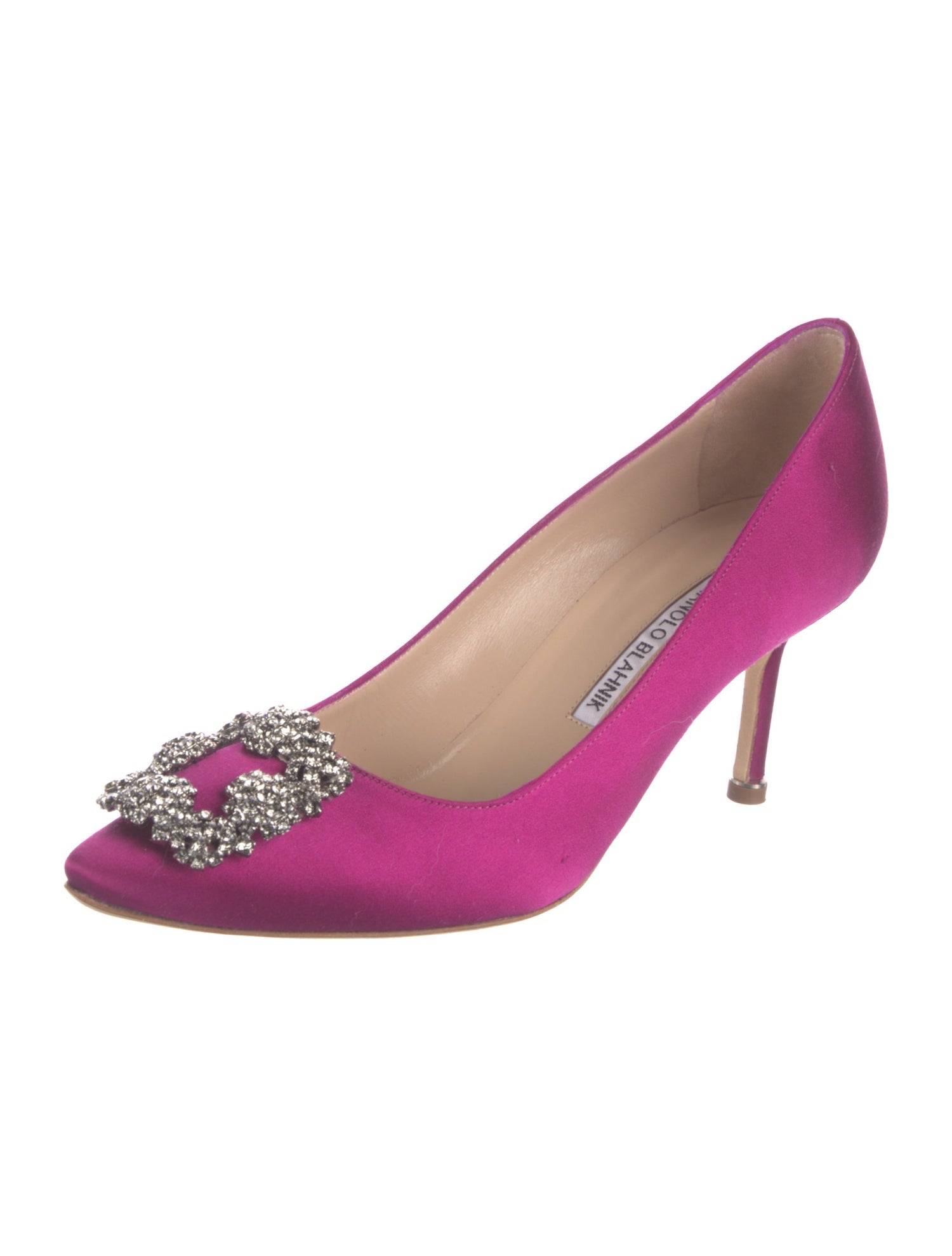 Manolo Blahnik Satin Crystal Embellishments Pumps
