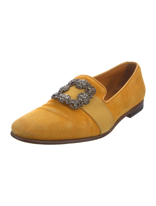 Manolo Blahnik Velvet Crystal Embellishments Loafers