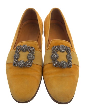Manolo Blahnik Velvet Crystal Embellishments Loafers