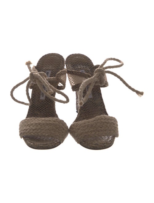 Manolo Blahnik Jute Animal Print Slides