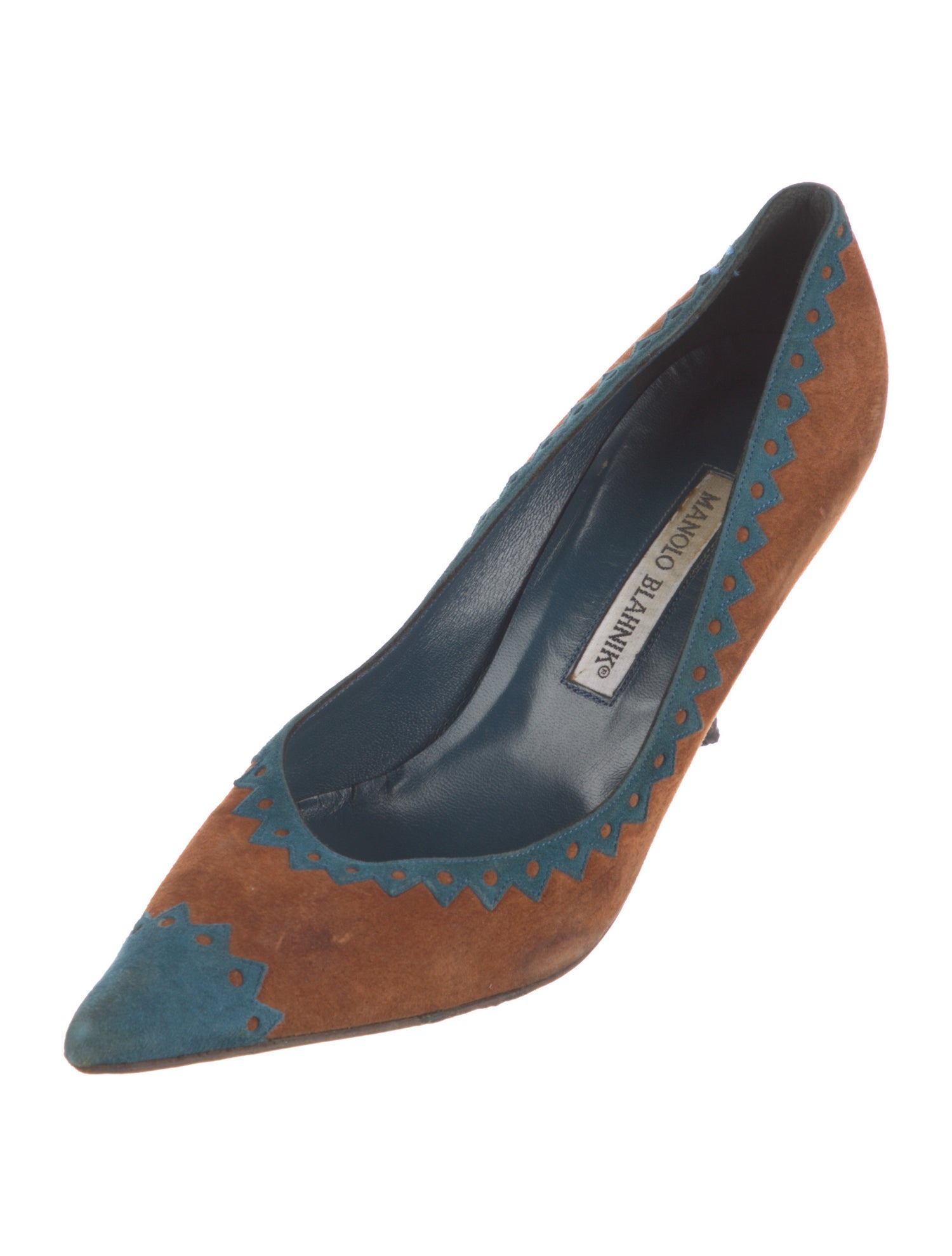 Manolo Blahnik Suede Colorblock Pattern Pumps