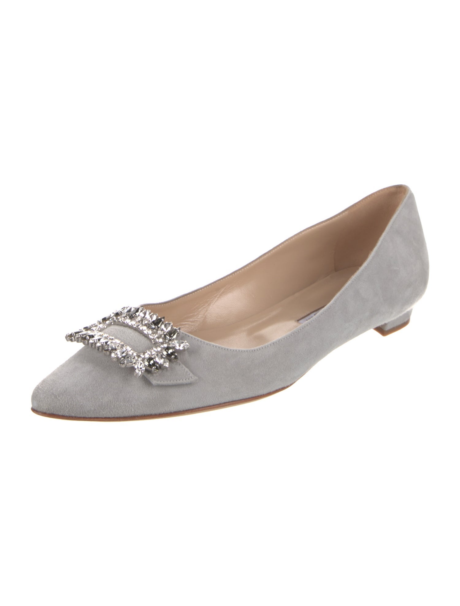 Manolo Blahnik Satin Crystal Embellishments Ballet Flats