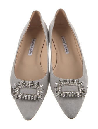 Manolo Blahnik Satin Crystal Embellishments Ballet Flats