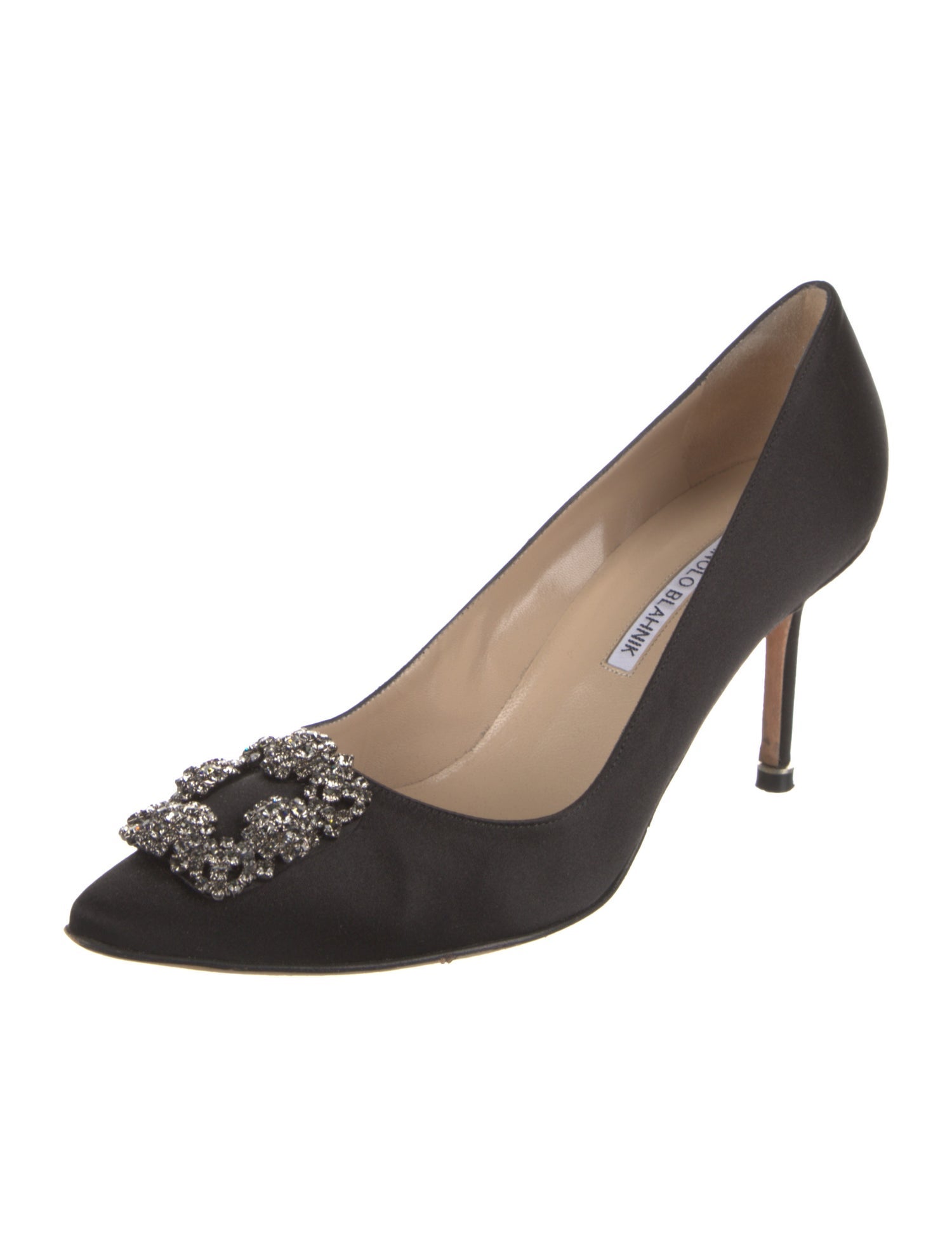 Manolo Blahnik Satin Crystal Embellishments Pumps