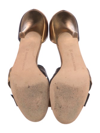 Manolo Blahnik Leather Colorblock Pattern Sandals