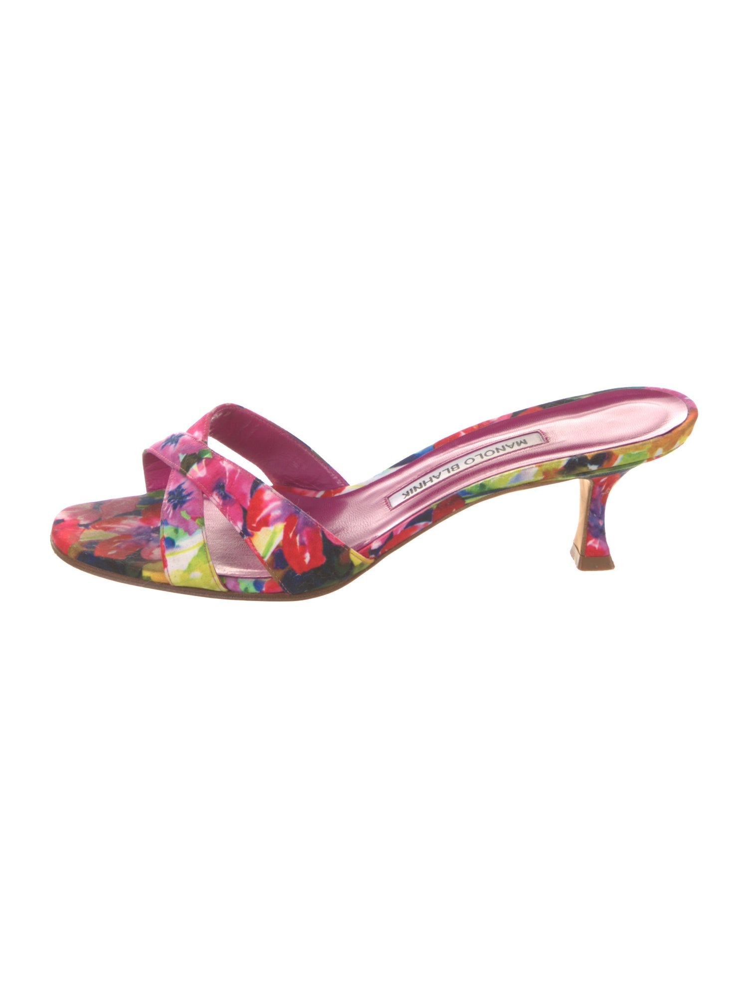 Manolo Blahnik Floral Print Cutout Accent Slides
