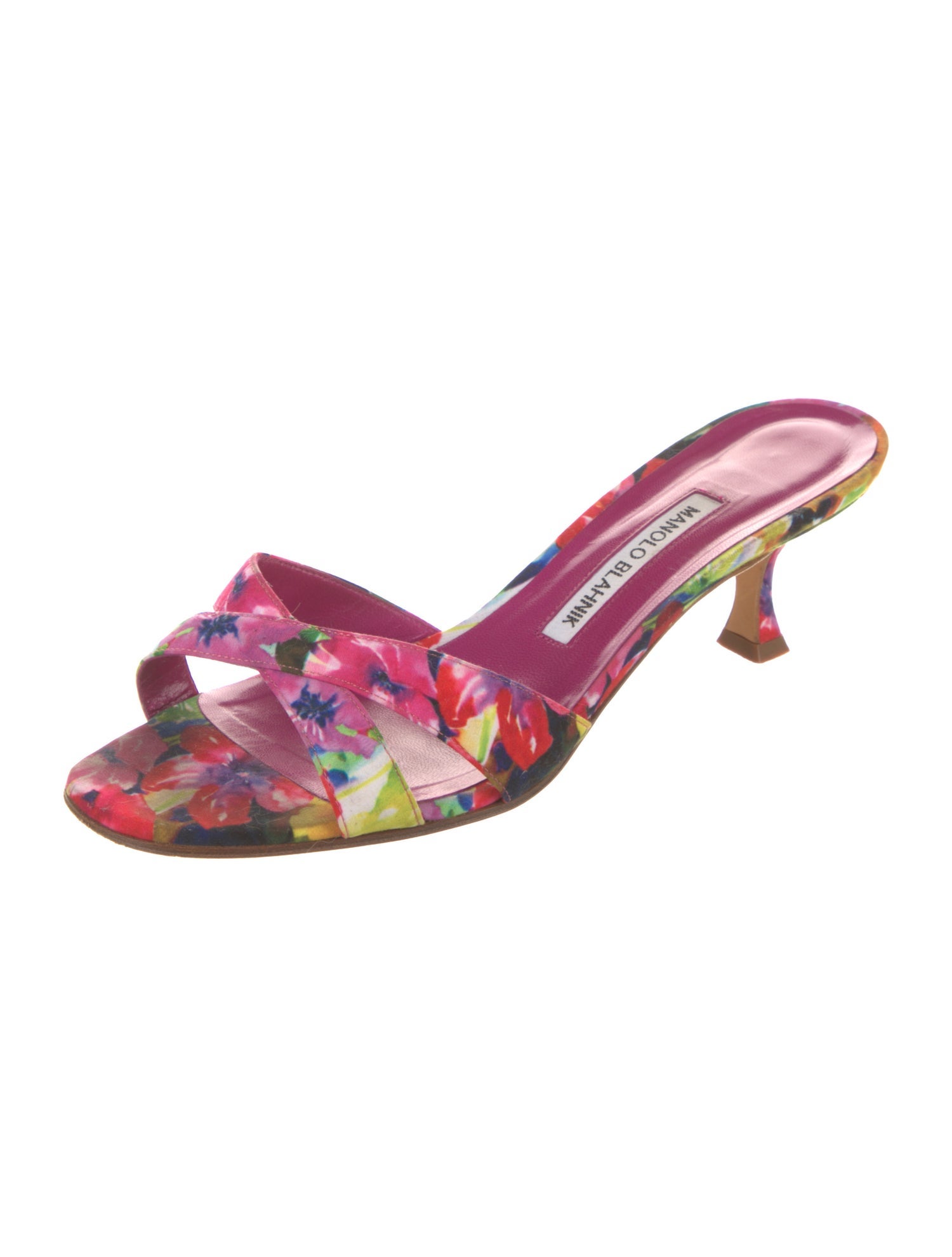 Manolo Blahnik Floral Print Cutout Accent Slides