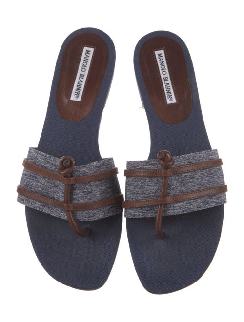 Manolo Blahnik Leather Trim Embellishment Slides