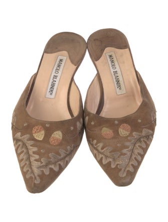 Manolo Blahnik Suede Patterned Mules