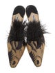 Manolo Blahnik Printed Feather Trim Mules